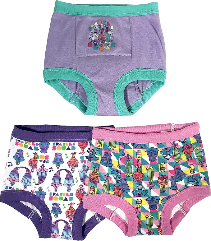 UNIVERSAL Baby Trolls 3 Pack Padded Potty Training Pants With Poppy and Branch Includes Success Chart & Stickers, Sizes 2t, 3t, 4t