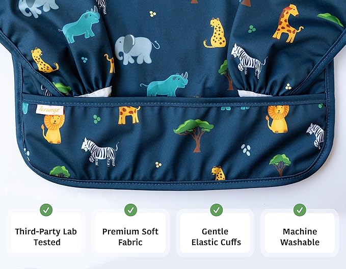 Waterproof Long Sleeve Bib – Machine Washable Baby Bibs for Eating – Baby Smock Bib for Toddler – BLW Supplies for Baby