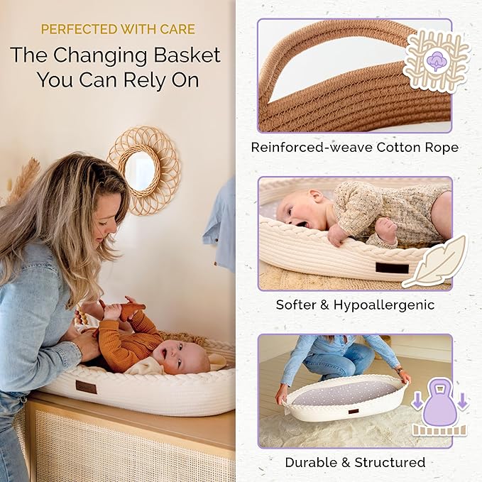 Yunioo Baby Changing Basket, Portable Diaper Changing Pad, Moses Basket for Newborns, Changing Table Topper for Baby Nursery, Waterproof Travel Pad Cover