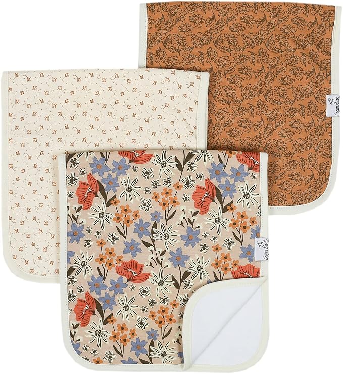 Copper Pearl Baby Burp Cloths for Boys & Girls - Cotton Burp Cloths Baby Girl & Boy, 3 Pack Soft Spit Up Rags, Extra Absorbent Layers for Newborn, Infant Towels, 21x10 in - Eden Set