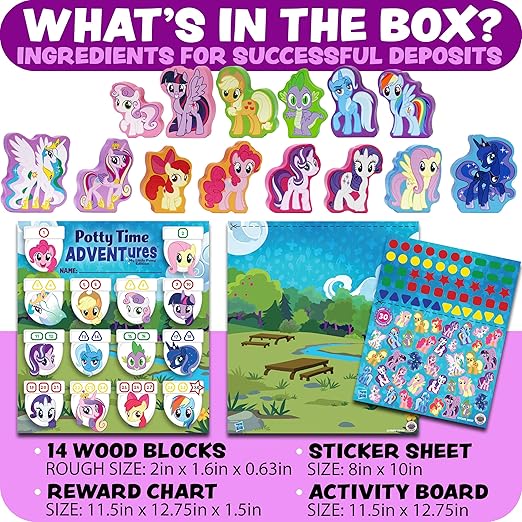 LIL ADVENTS Potty TIME Adventures Toddler Potty Training Sticker Chart Advent Calendar for Toddler Blind Box, Potty Reward Chart 14 Wooden Stacking Block Toys, Activity Board, My Little Pony Toys