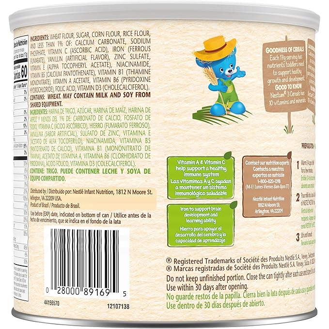 Nestle Nestum Junior Cereal, 3 Cereals - Wheat, Corn & Rice, Made for Toddlers 12 Months, 14.1 OZ Canister (Pack of 3)