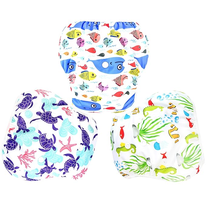 Langsprit 3 Pack Swim Diaper for Baby & Toddle,Reuseable Washable Diaper Swim for Swimming Lesson & Baby Shower Gifts