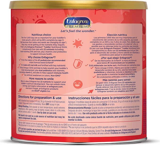 Enfagrow Premium Toddler Milk Nutritional Drink, Enfagrow Toddler Drink, Try Our Brain-Supporting Trio, 24oz Can