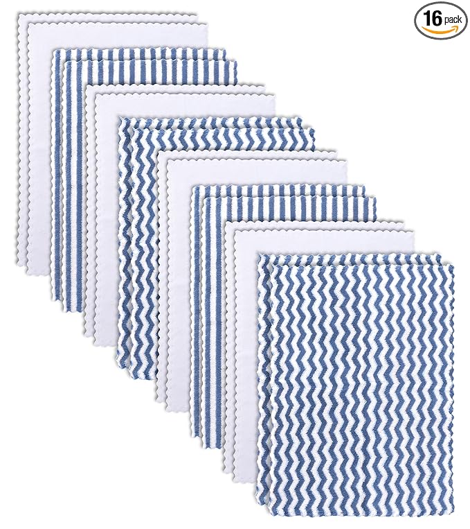 16 Pack Super Soft Baby Burp Cloths, Baby Washcloths, Ultra Absorbent Large Newborn Burping Cloth for Boy and Girl, Milk Spit Up Rags, Unisex for Baby Sensitive Skin, Navy Blue and White, 16 x 12 Inch