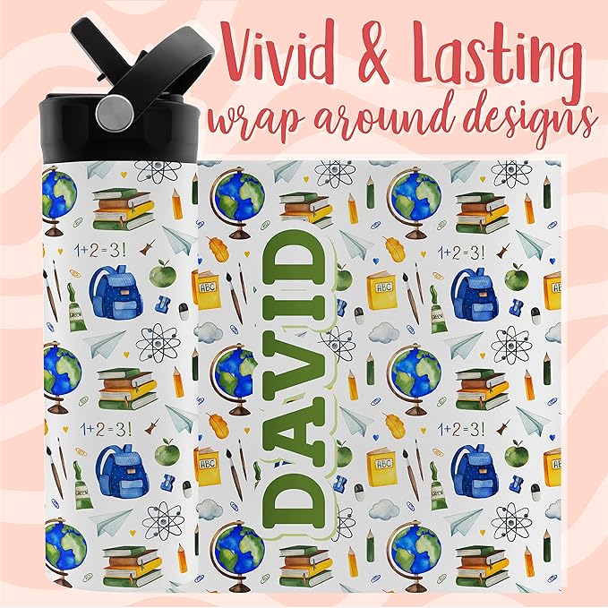 Personalized Water Bottle for Kids - 14 oz - 14 Design Options, Custom Water Bottle for Children - End of School Year Gifts, Back to School Gifts - BPA FREE, Double-Wall Insulation - Science