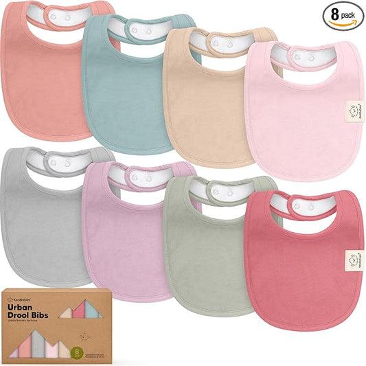 8-Pack Organic Baby Bibs for Boys, Girls - Soft Cotton Drooling and Teething Bibs for Baby Girl & Boy, Extra Absorbent, Easy to Clean & Put On for Toddler, Newborn, Infant 0-24 Months (Muted Pastel)