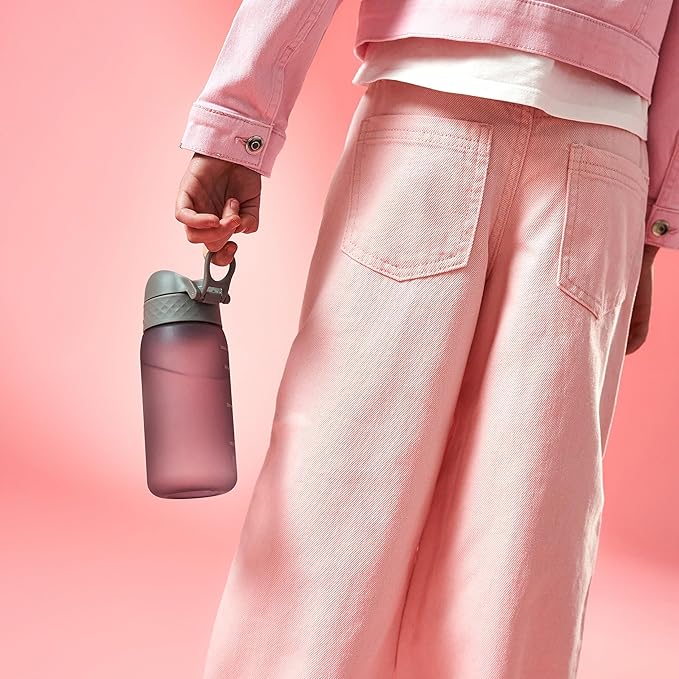 Ion8 Small Water Bottle, 350 ml/12 oz, Leak Proof, Easy to Open, Secure Lock, Dishwasher Safe, BPA Free, Carry Handle, Hygienic Flip Cover, Easy Clean, Odor Free, Carbon Neutral, Grey