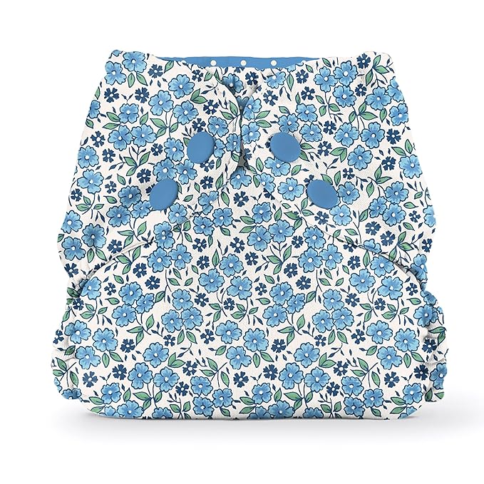 Esembly Cloth Diaper Cover - Reusable Swim Diaper, Waterproof, Breathable - Adjustable Outer Layer Over Absorbent Inner for Blowout Protection - Forget-me-not, Size 2 (18-35lbs)