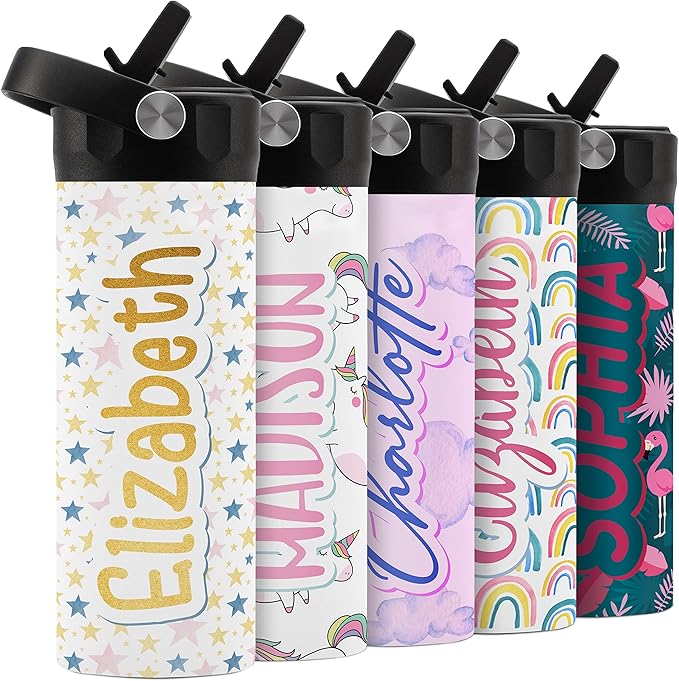 Personalized Water Bottle for Kids - 14 oz - 14 Design Options, Custom Water Bottle for Children - End of School Year Gifts, Back to School Gifts - BPA FREE, Double-Wall Insulation - Star