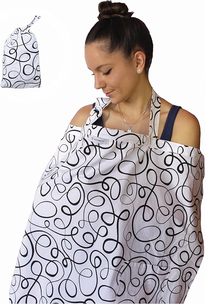 LK Baby Breastfeeding Nursing Cover Apron – Soft Cotton Privacy Cover with Rigid Neckline, Adjustable Strap & Travel Bag