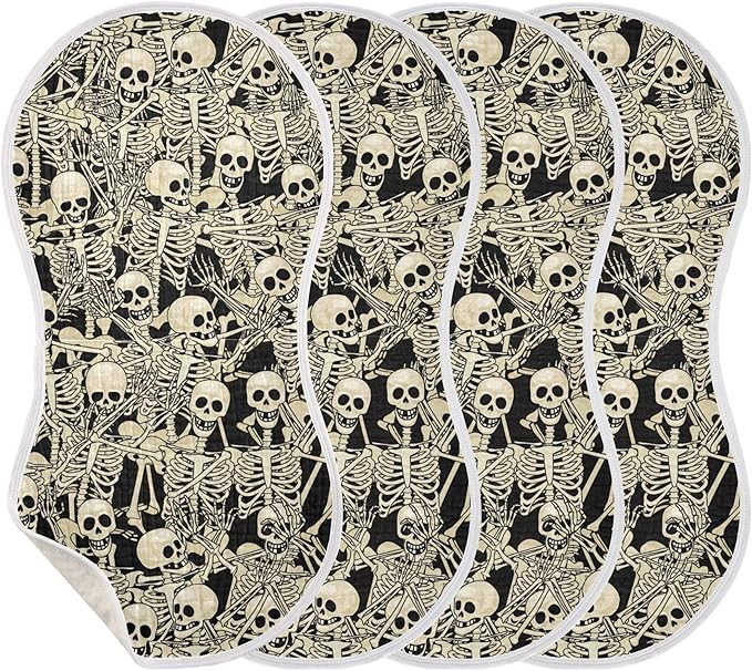Gothic Skull Skeletons Burp Cloths Baby Boys Girls Absorbent Soft Cotton Burping Cloths Rags 4 Pack