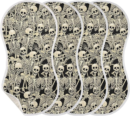 Gothic Skull Skeletons Burp Cloths Baby Boys Girls Absorbent Soft Cotton Burping Cloths Rags 4 Pack
