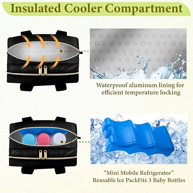 Breastmilk Cooler Bag with Ice Pack, Wearable Breast Pump Storage Bag, Insulated Bottle Travel Bag Compatible with Momcozy/Elvie/Willow, Fits Baby Bottles up to 9 Ounce with Shoulder Strap Black