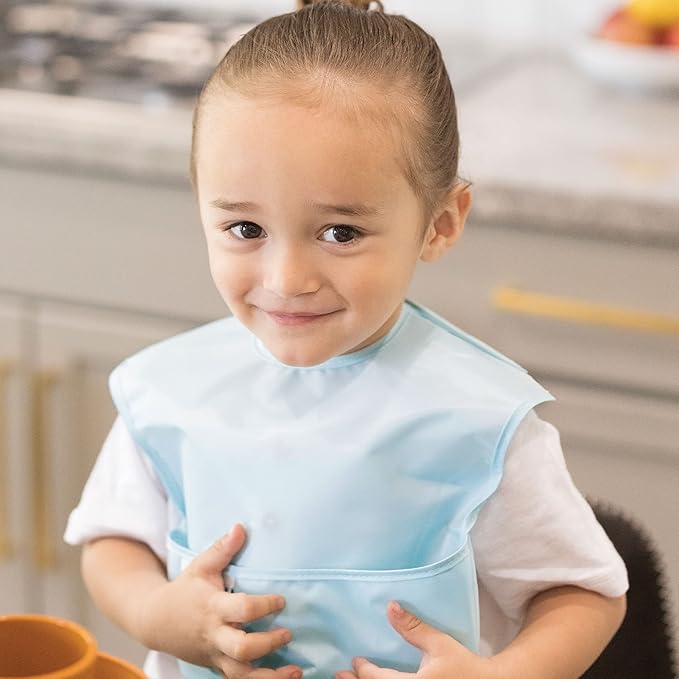 Tiny Twinkle Mess-Proof Baby Bibs for Eating | Waterproof, Wipeable Toddler Bibs with Catch-All Pocket | Feeding Bibs for Girls & Boys(5 Pack, Boy Spring)