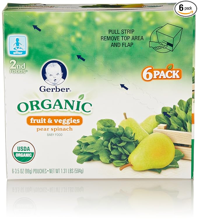 Gerber 2nd Foods Organic, Pear Spinach (6 Count, 3.5 Oz Each)