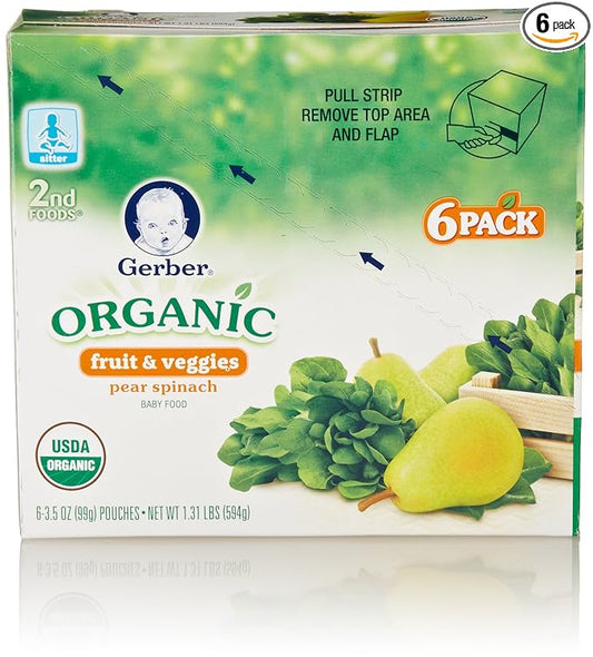 Gerber 2nd Foods Organic, Pear Spinach (6 Count, 3.5 Oz Each)