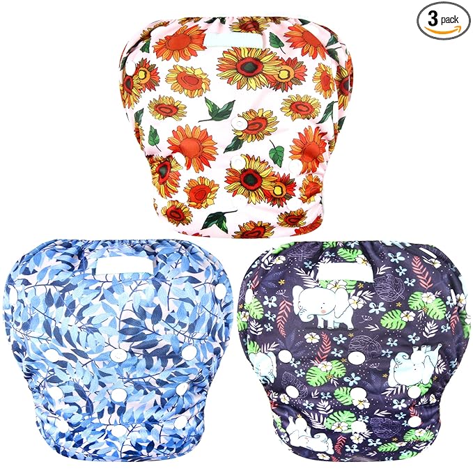 Wegreeco Baby & Toddler Snap One Size Adjustable Reusable Baby Swim Diaper (Plant, Small, 3 Pack)
