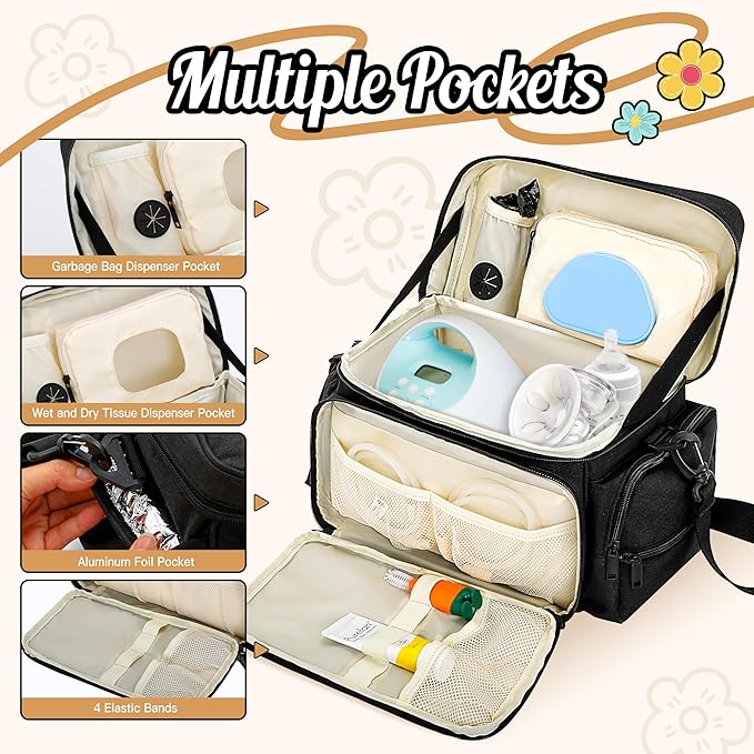 Breast Pump Bag Compatible with Spectra S1/S2 & Medela, Work/Travel Mommy Diaper Tote Bags with Insulated Cooler, Pumping Storage Bag Christmas Gift for New Moms (Bag Only)