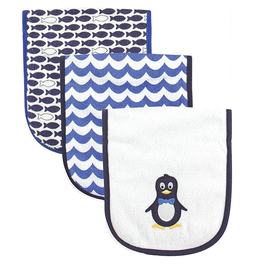 Luvable Friends Unisex Baby Cotton Burp Cloths with Fiber Filling, Mr. Penguin, One Size