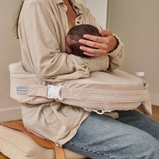 My Brest Friend Nursing Pillow - Deluxe - Enhanced Comfort w/Slipcover - Ergonomic Design for Ultimate Breastfeeding Support for Mom & Baby - Adjustable Backrest and Handy Side Pocket, Soft Sand