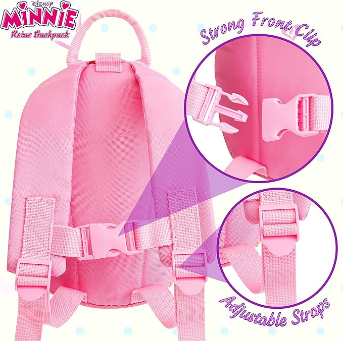 Disney Minnie Mouse Backpack with Toddler Safety Harness for Girls Daycare Bag Backpack with Leash Preschool Outdoor Travel Gifts