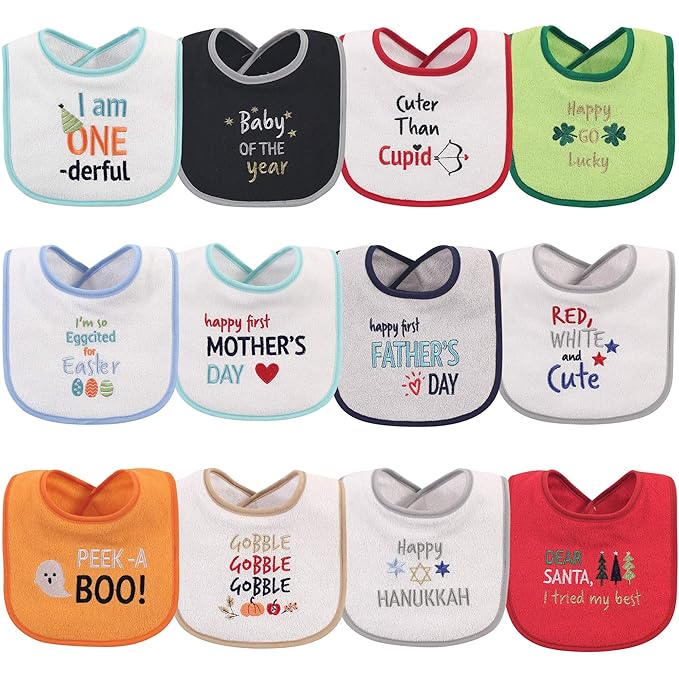 Hudson Baby Unisex Baby Cotton Terry Drooler Bibs with Fiber Filling, Holiday Unisex, One Size