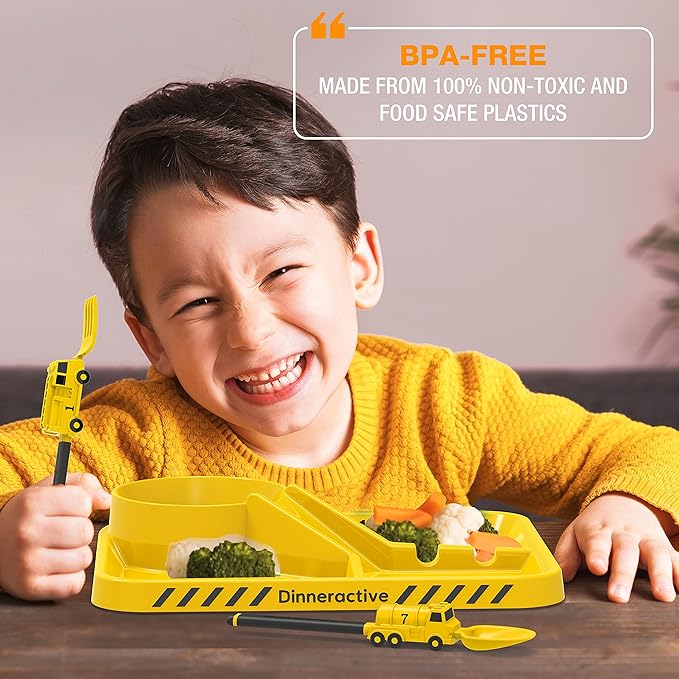 Dinneractive Utensil Set for Kids – Yellow Firefighter Themed Fork and Spoon for Toddlers and Young Children – 2-Piece Set