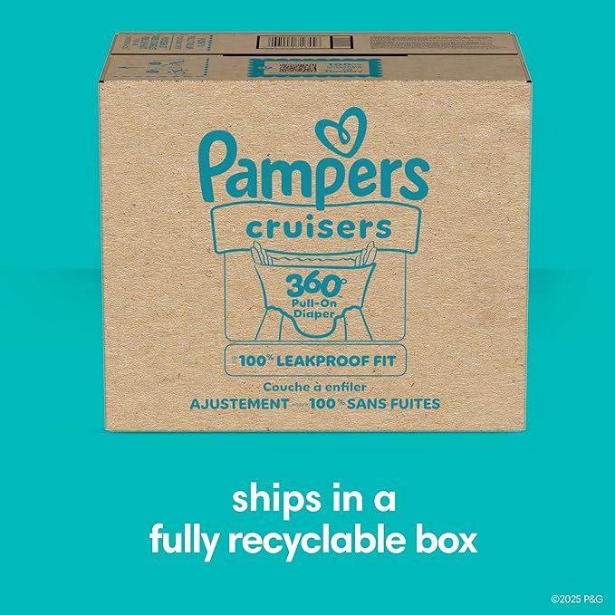 Pampers Diapers - Cruisers 360 - Size 3, 168 Count, Babyproof, up to 100% Leakproof Pull-On Diaper (Packaging May Vary)