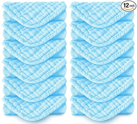 Spotted Play Muslin Burp Cloths 100% Cotton Large 20''x10'' Extra Soft and Absorbent Baby Wash Cloths Spit Up Rags - Baby Burping Cloth for Boys Girls Items(12 Pack Aquamarine)