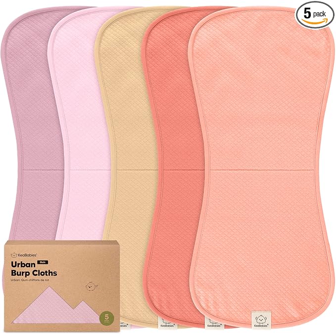 KeaBabies 5-Pack Organic Burp Cloths Baby Girl,Boy - Extra Large,Absorbent Baby Burp Cloths,Soft Burping Cloths for Babies,Newborn Burp Clothes,Cotton Burp Rags,Thick Burp Cloth (Muted Pastel/Quin)