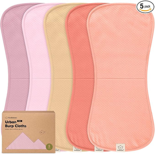 KeaBabies 5-Pack Organic Burp Cloths Baby Girl,Boy - Extra Large,Absorbent Baby Burp Cloths,Soft Burping Cloths for Babies,Newborn Burp Clothes,Cotton Burp Rags,Thick Burp Cloth (Muted Pastel/Quin)