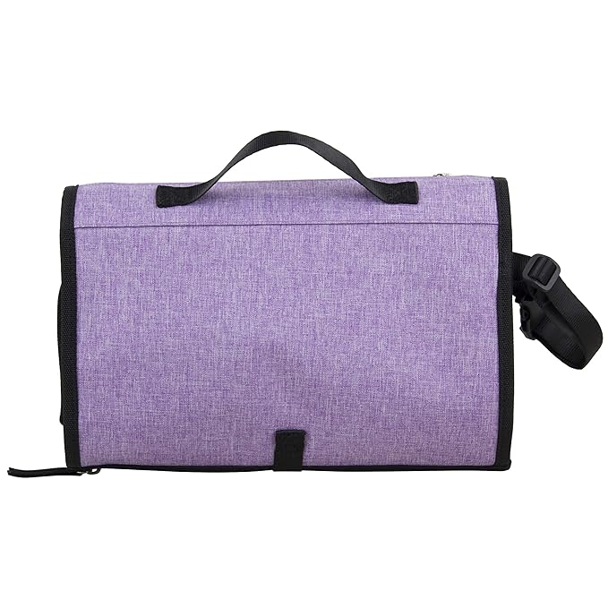 BODHI Baby Portable Water Resistant Diaper Changing Pad & Diaper Changing Kit Travel Bag Baby Station On The Go, Purple Chambray