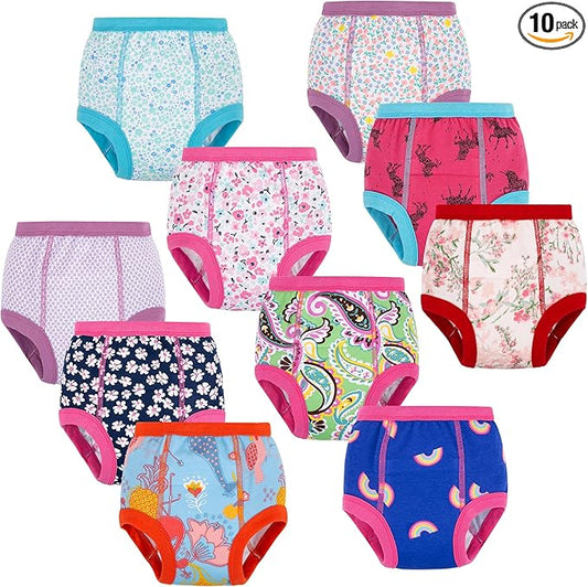BIG ELEPHANT 10-Pack Baby Potty Training Underwear, Soft 100% Cotton Absorbent Training Pants for Boys & Girls, 12-24 Months