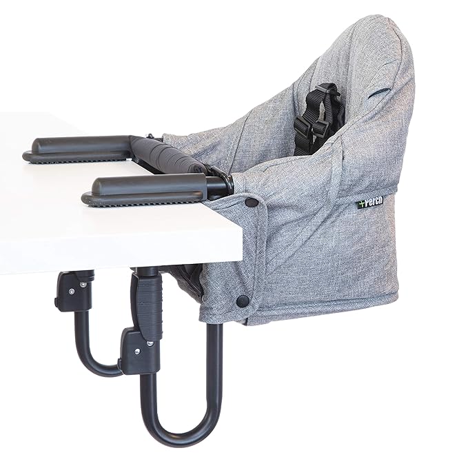 guzzie+Guss Perch Clip-On Table Chair – Easy Setup for Travel (Restaurants, Picnics), at Home (Kitchen Islands, Dining Tables) - Secure & Portable Seating, Machine Washable Fabric - Salt & Pepper