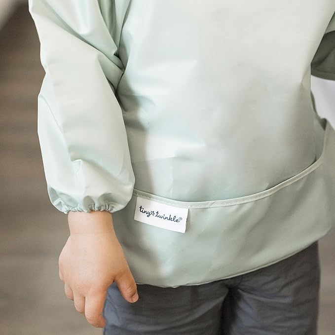 Tiny Twinkle Long Sleeve Bib for Babies & Toddlers | Waterproof Smock Bib for Eating | Machine Washable & Mess-Proof Feeding Essentials | Newborn Shower Gift (Sage Green, 2-4Y)