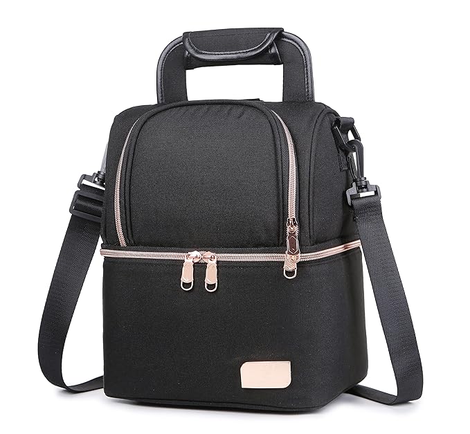 Breast Milk Baby Bottle Cooler Bag Waterproof Baby Food Insulation Maternity Backpack Double Layer Fresh Keeping Travel Handbag for Nursing Mom Daycare UH12 Black