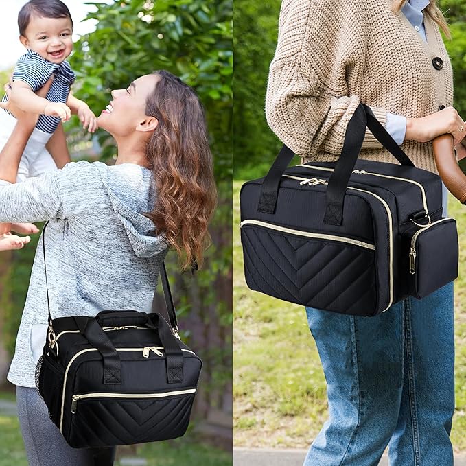 Breastmilk Cooler Bag with Ice Pack, Wearable Breast Pump Storage Bag, Insulated Bottle Travel Bag Compatible with Momcozy/Elvie/Willow, Fits 6 Baby Bottles up to 9 Ounce with Shoulder Strap, Black
