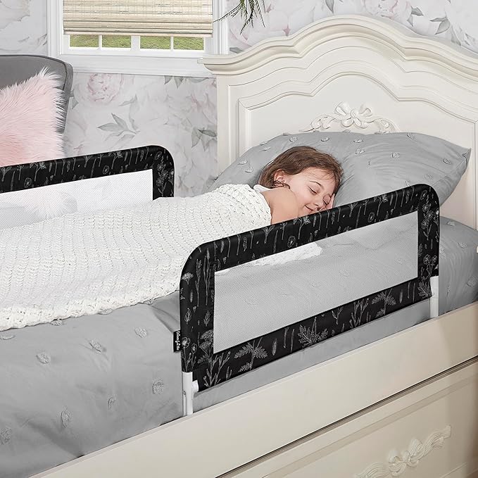 Dream On Me Lightweight Mesh Security Adjustable Bed Rail Double Pack with Breathable Mesh Fabric in Black and White, 2 Count (Pack of 1)