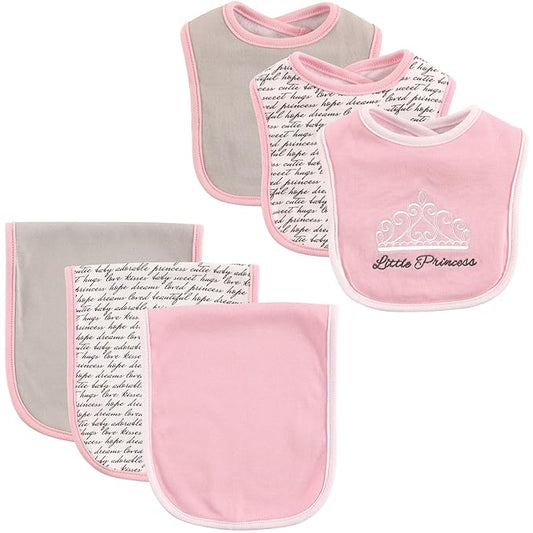 Hudson Baby Unisex Baby Cotton Bib and Burp Cloth Set, Princess, One Size