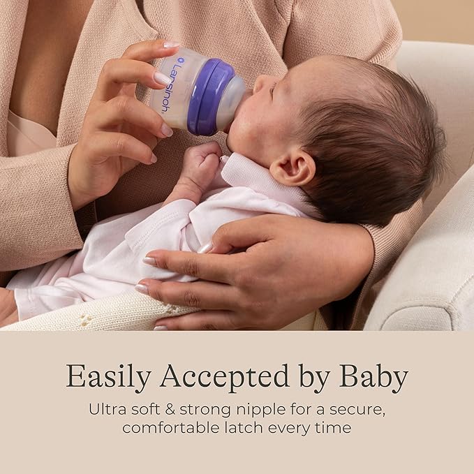 Lansinoh Anti-Colic Baby Bottles, BPA-Free Plastic, 2 Ounces, 2 Count, Extra Slow Flow Nipples (Size XS), Breastfeeding Bottle with NaturalWave Design
