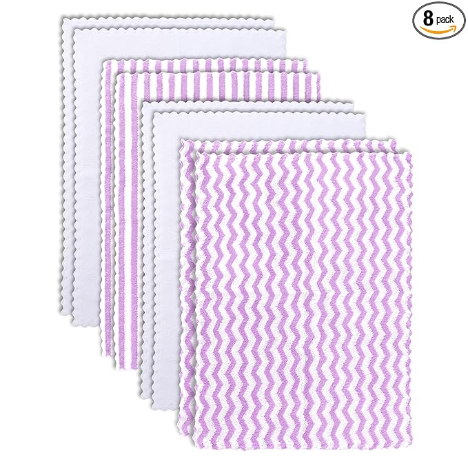 8 Pack Super Soft Baby Burp Cloths, Baby Washcloths, Ultra Absorbent Large Newborn Burping Cloth for Boy and Girl, Milk Spit Up Rags, Unisex for Baby Sensitive Skin, Purple and White, 16 × 12 Inch