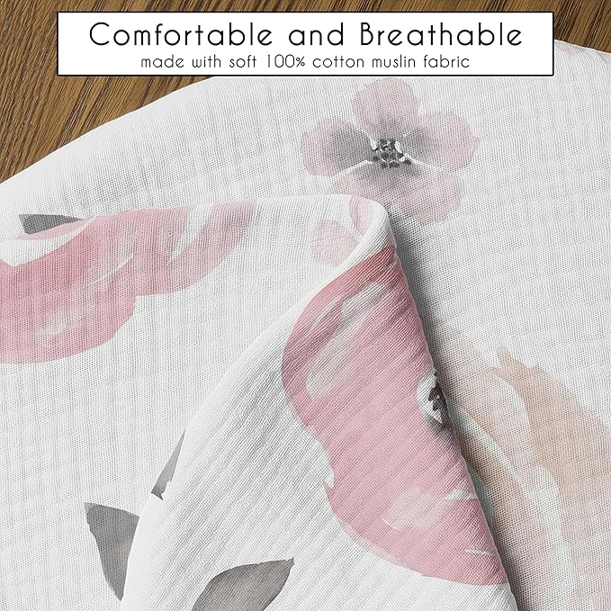 Sweet Jojo Designs Muslin Nursing Pillow Cover (Pink/Grey Watercolor Floral) for Baby Girls, Newborn, Infant 100% Cotton Breastfeeding Pillowcase - Pillow NOT Included (Shabby Chic, Boho, Farmhouse)