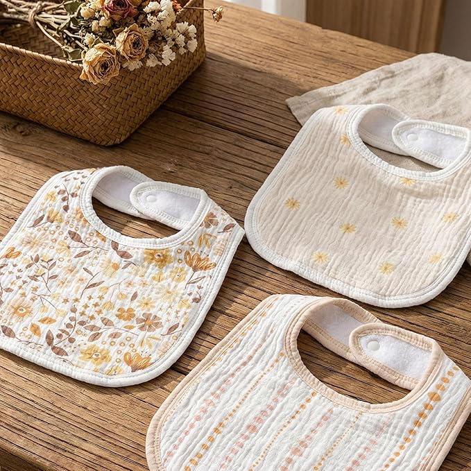 GLLQUEN BABY Muslin Drool Bibs for Boys Girls 6 Pack, Adjustable Baby Bibs for Drooling and Teething, Soft Cotton Baby Bandana Bib for Newborn Feeding Essentials (Sunny Bloom Garden)