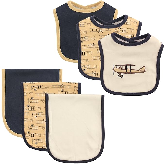 Hudson Baby Unisex Baby Cotton Bib and Burp Cloth Set, Airplane, One Size