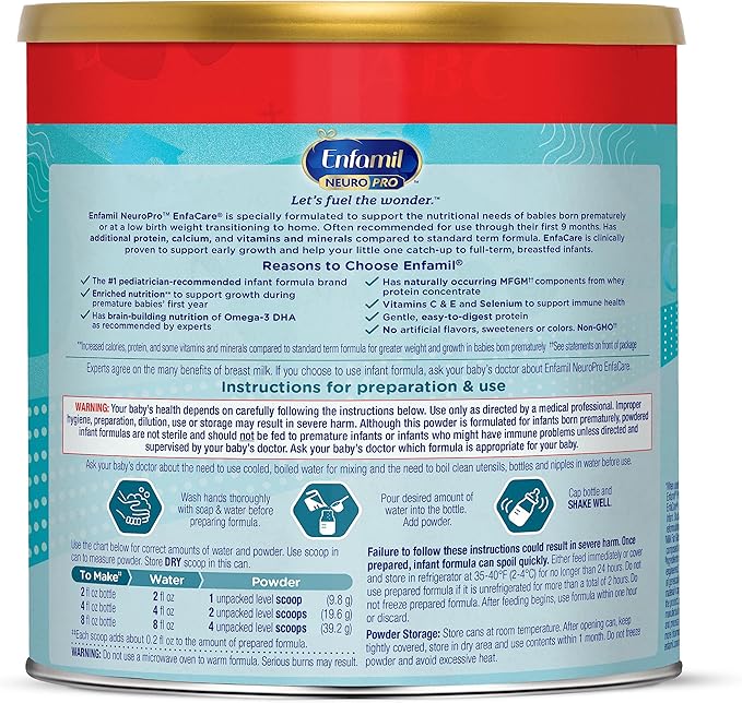 Enfamil NeuroPro EnfaCare High Calorie Premature Baby Formula, Milk-Based with Iron, Brain-Building DHA, Vitamins & Minerals for Immune Support, easy-to-digest proteins, Baby Milk, 23 Oz Can, 4 Count