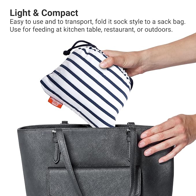 BabyToLove Pocket Seat | Compact Portable High Chair for Travel, Dining & More | Secure & Washable Toddler Seat with Harness | Fits Most Chairs | Lightweight Foldable | Denim