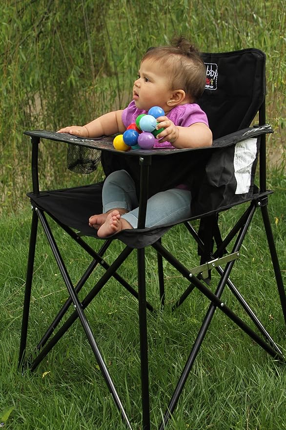 ciao! baby Portable High Chair for Babies and Toddlers, Compact Folding Travel High Chair with Carry Bag for Outdoor Camping, Picnics, Beach Days, and More (Black)