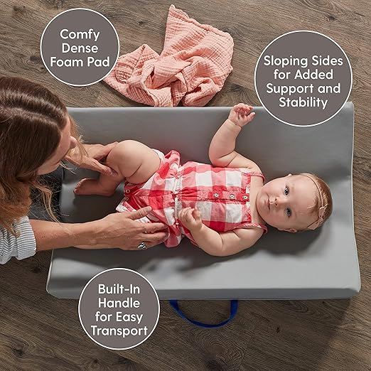 FDP SoftScape Ultra-Soft Daycare Baby and Infant Contoured Changing Pad, Non-Slip Bottom, Built-In Handle Easy to Transport Travel - Gray/Light Gray