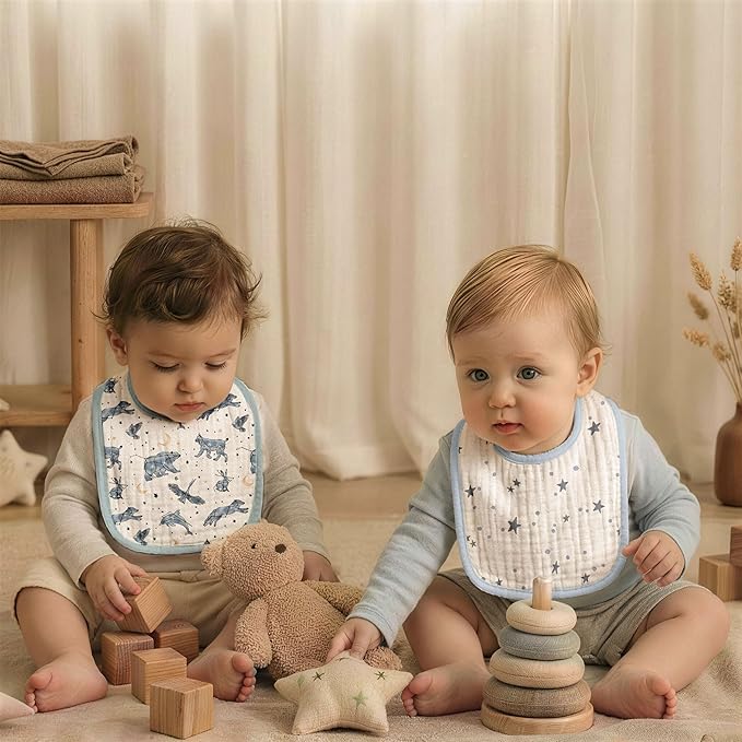 GLLQUEN BABY Muslin Drool Bibs for Boys Girls 8 Pack, Adjustable Baby Bibs for Drooling and Teething, Soft Cotton Baby Bandana Bib for Newborn Feeding Essentials (Star)